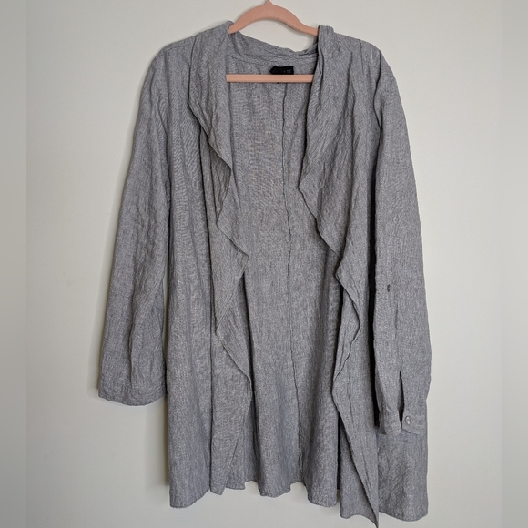 Blu No. 9 Linen Waterfall Cardigan Size XL Grey Pocketed Lagenlook - Picture 5 of 14